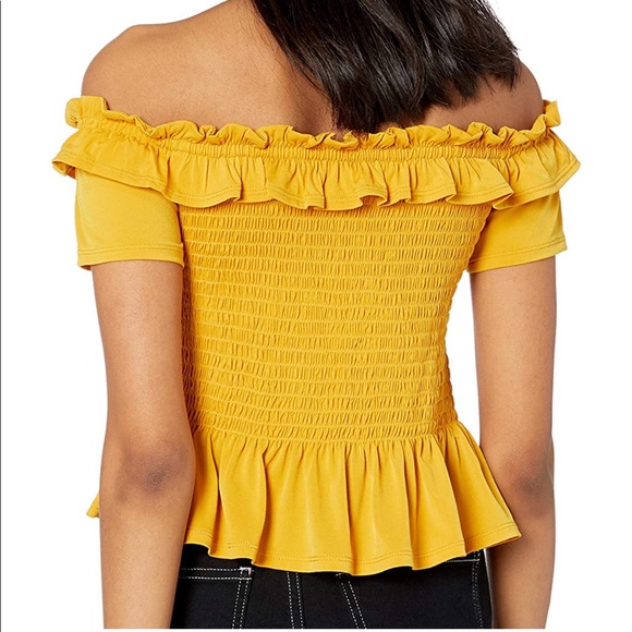 Mustard Smocked Off Shoulder Crop Top - Picture 3 of 6